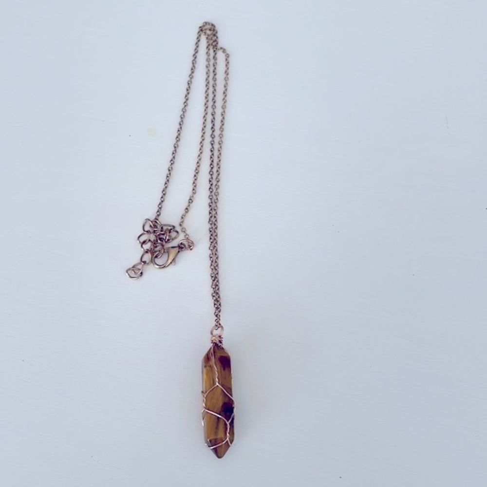 Handcrafted Tiger’s Eye Crystal Necklace, 23” chain